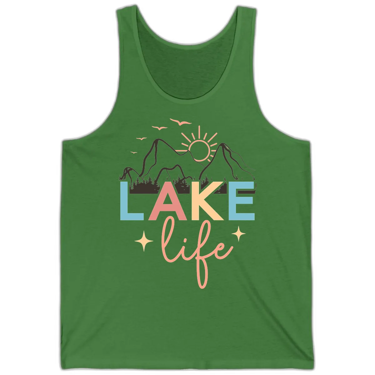 Mountain Lake Life Typography Tank in Leaf